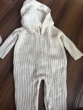 Cozy Rib-Knit Hooded Baby One-Piece Footie in Cream